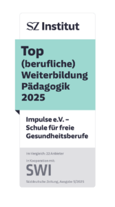 Auf dem Bild ist das Siegel vom SZ Institut abgebildet. Impulse e.V. hat die Auszeichnung "Top (berufliche) Weiterbildung Pädagogik 2025 erhalten".