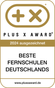 Das Bild zeigt das Logo von Plus X Awards, die Impulse e.V. 2024 als eine der besten Fernschulen Deutschlands auszeichnete.